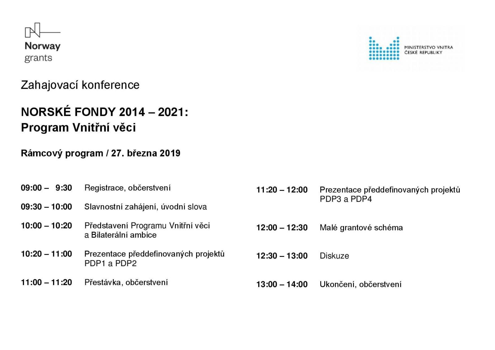 Rámcový program zahajovací konference